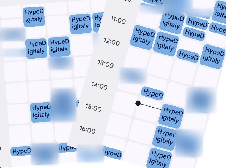 A weekly calendar full of meetings, other company names blurred